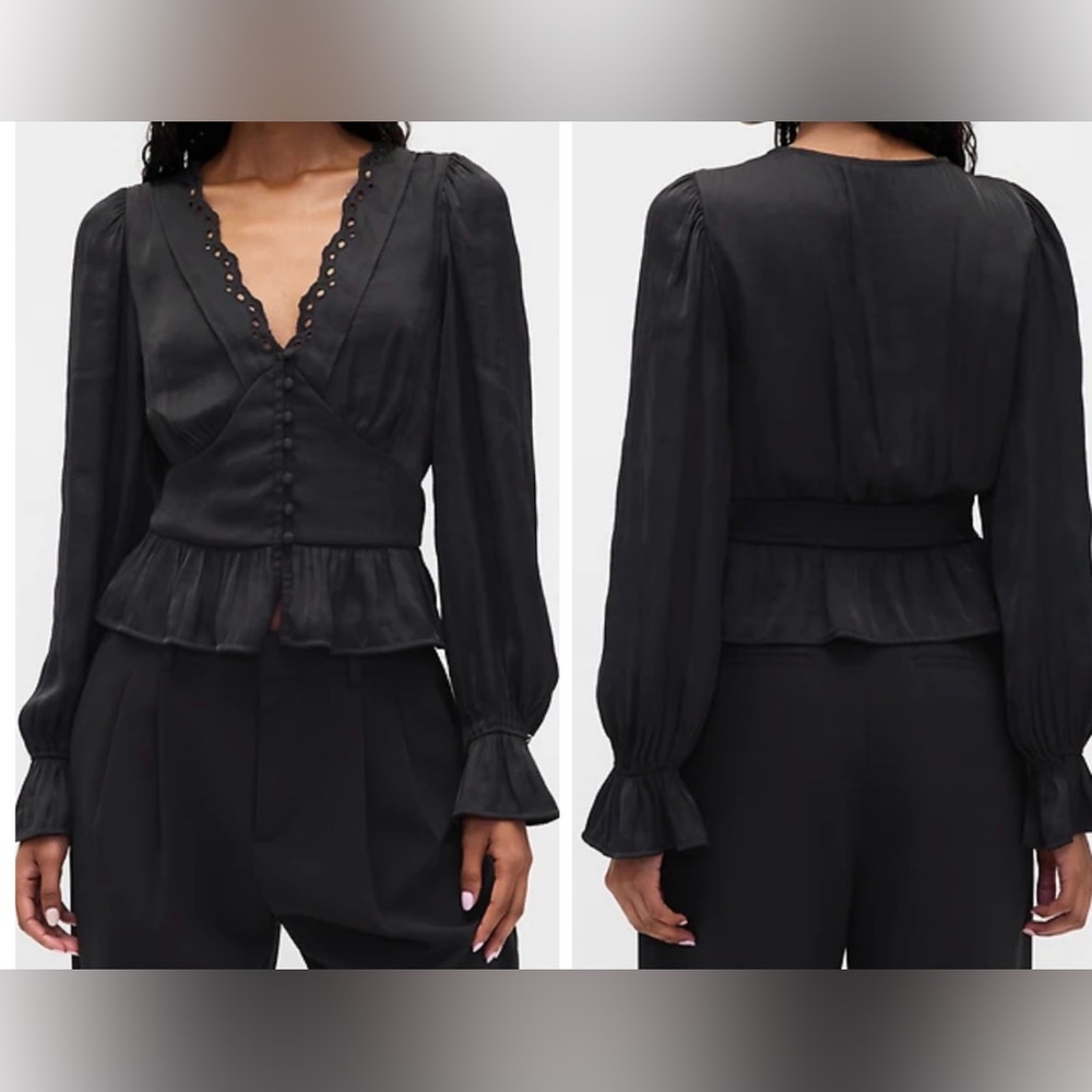 NWT Gap Satin Eyelet V-Neck Peplum Top